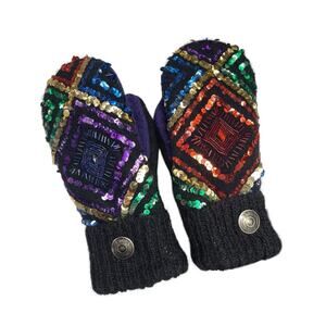 Lucy Blue Mittens Handmade Designer Artisan Fleece Lined Sequins